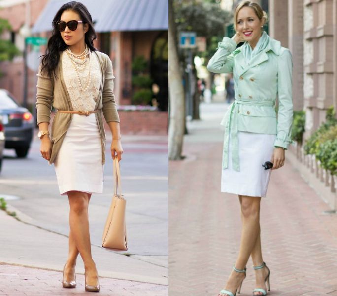 White pencil skirt outfits 
