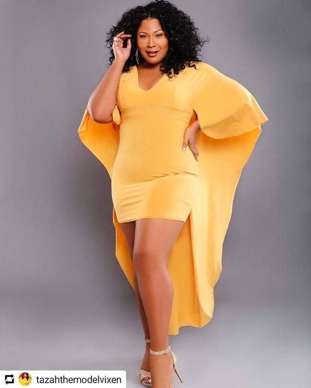 Try this nice plus size club outfit with a yellow dress