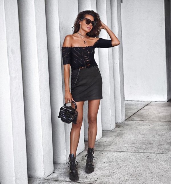 All black winter night out outfit