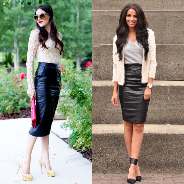 Long leather skirt outfit
