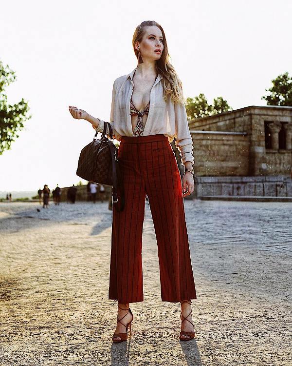 What shoes to wear with culottes: high heels with ankle straps