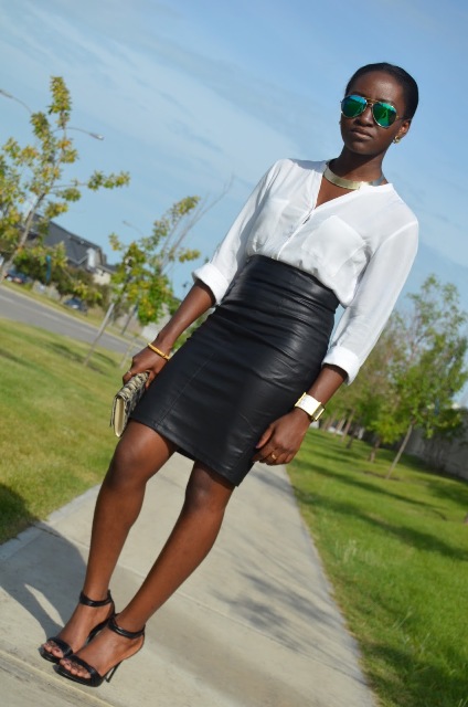 Black leather pencil skirt clearance outfit