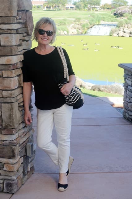 Black and cream casual summer outfit for women over 50