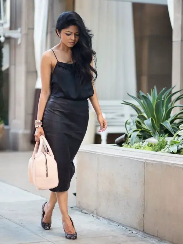 What to wear with a black leather skirt